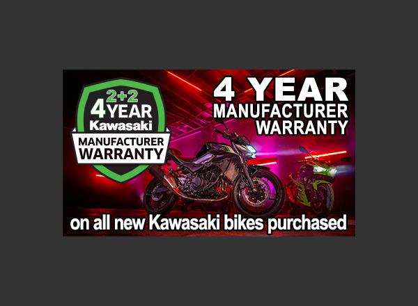 Enjoy four years warranty with all new Kawasaki's! 